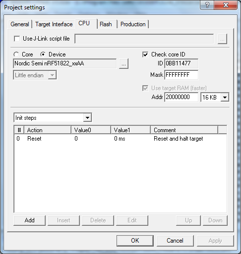 J-Flash settings