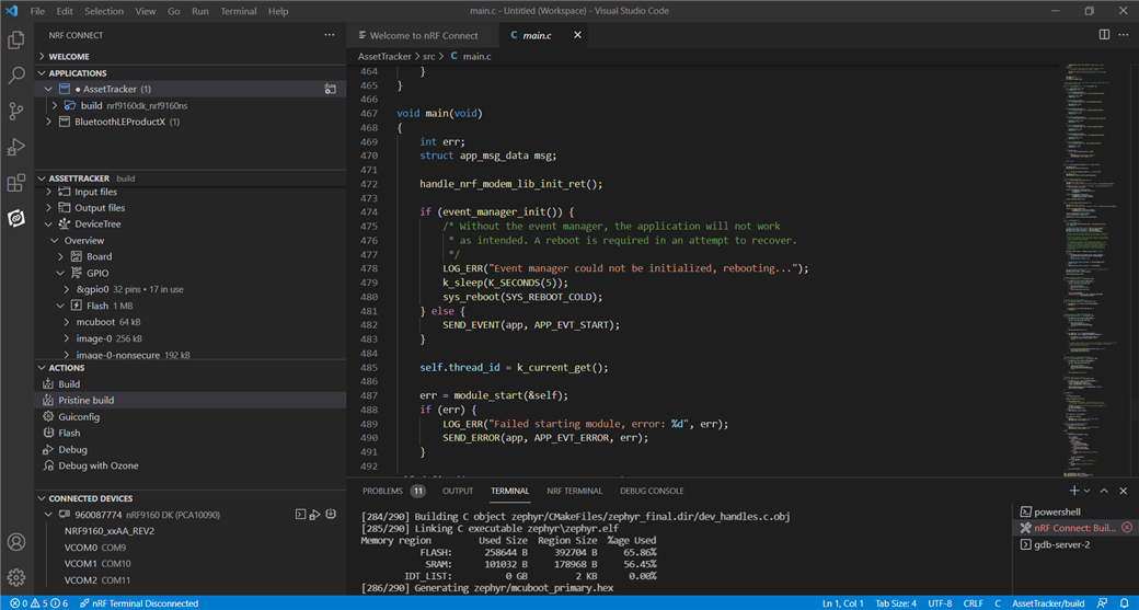 nRF Connect for VS Code Interface