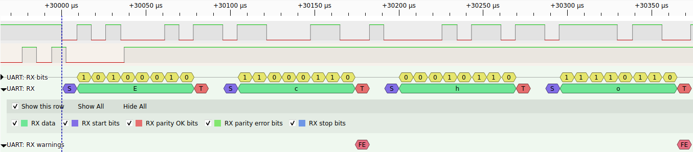 parity="even", CONFIG_UART_0_NRF_PARITY_BIT=y, decoder is not expecting parity bits