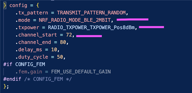 Test Radio parameters
