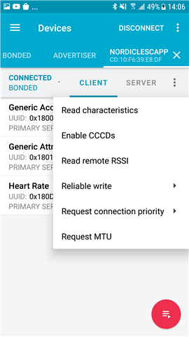 nRF connect app