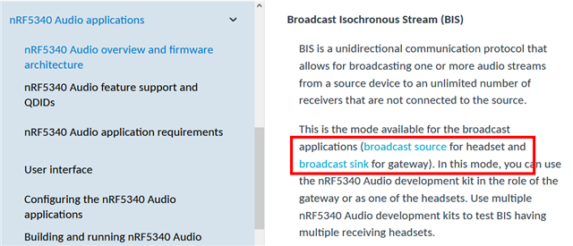 Error in nRF5340 Audio overview BIS description