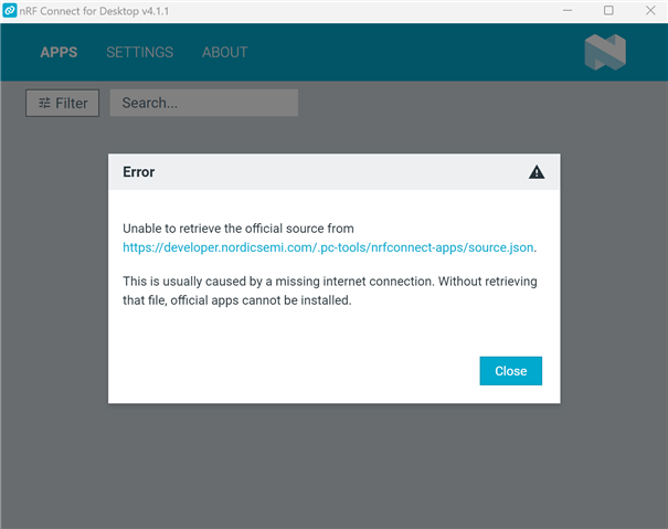 Error retrieving official source file for nRF Connect 4.1.1 Error retrieving official source file for nRF Connect 4.1.1