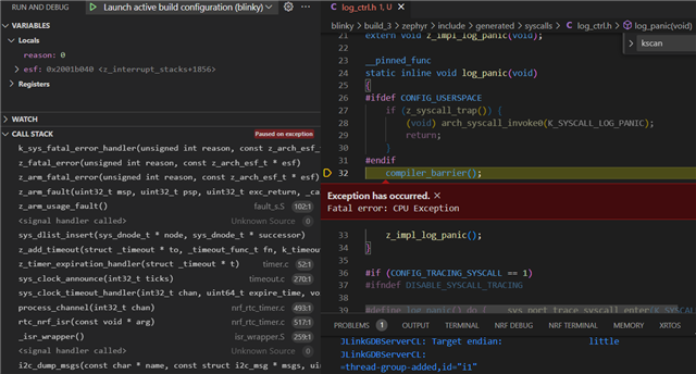 Kscan callback triggers fault during interrupt handling - Nordic 