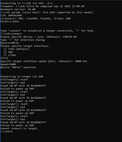 Failed to power up DAP Cannot connect to targe - Nordic Q&A