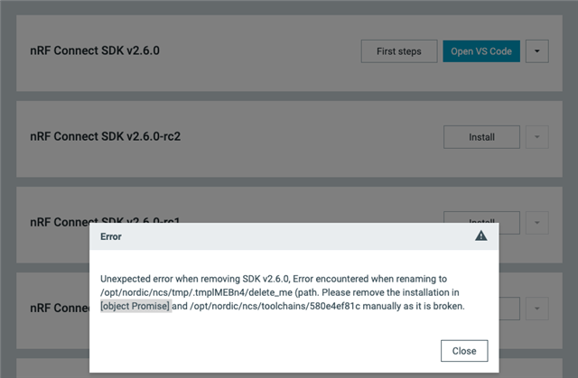 Problem when removing NCS SDK by tool manager - Nordic Q&A - Nordic ...