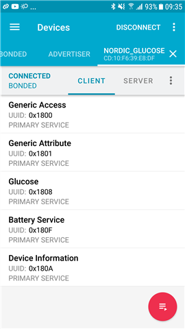 nRF connect Disconnect