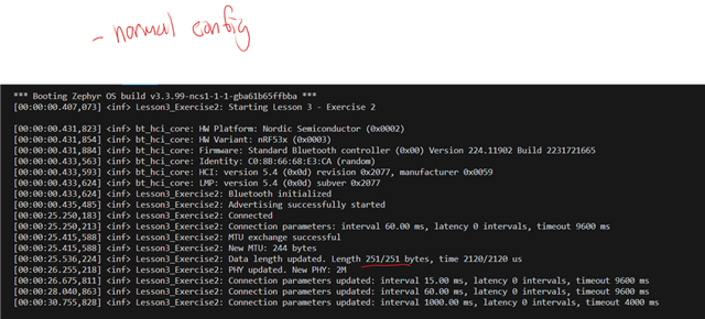 expected output showing increased data length on BLE link layer