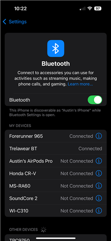 bluetooth settings when peripheral is connected