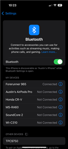bluetooth settings when peripheral is disconnected