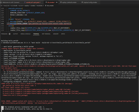west build command gen_defines.py failed with return code: 1 
