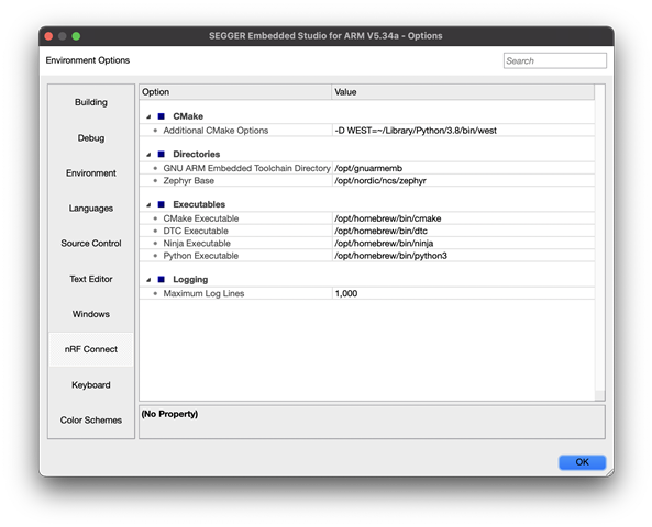 Segger studio nRF connect options