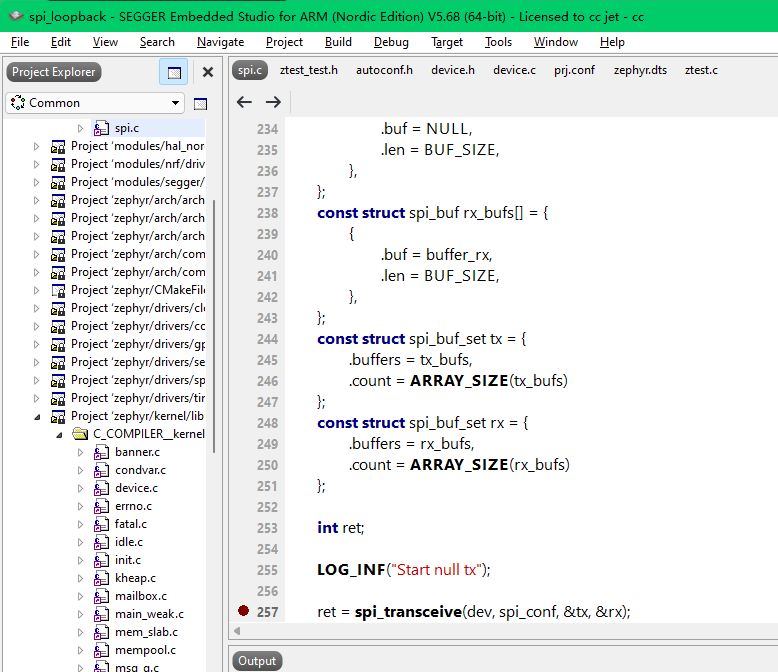 how to test spi_loopback in NCS1.8? how to know recv data lenght ...